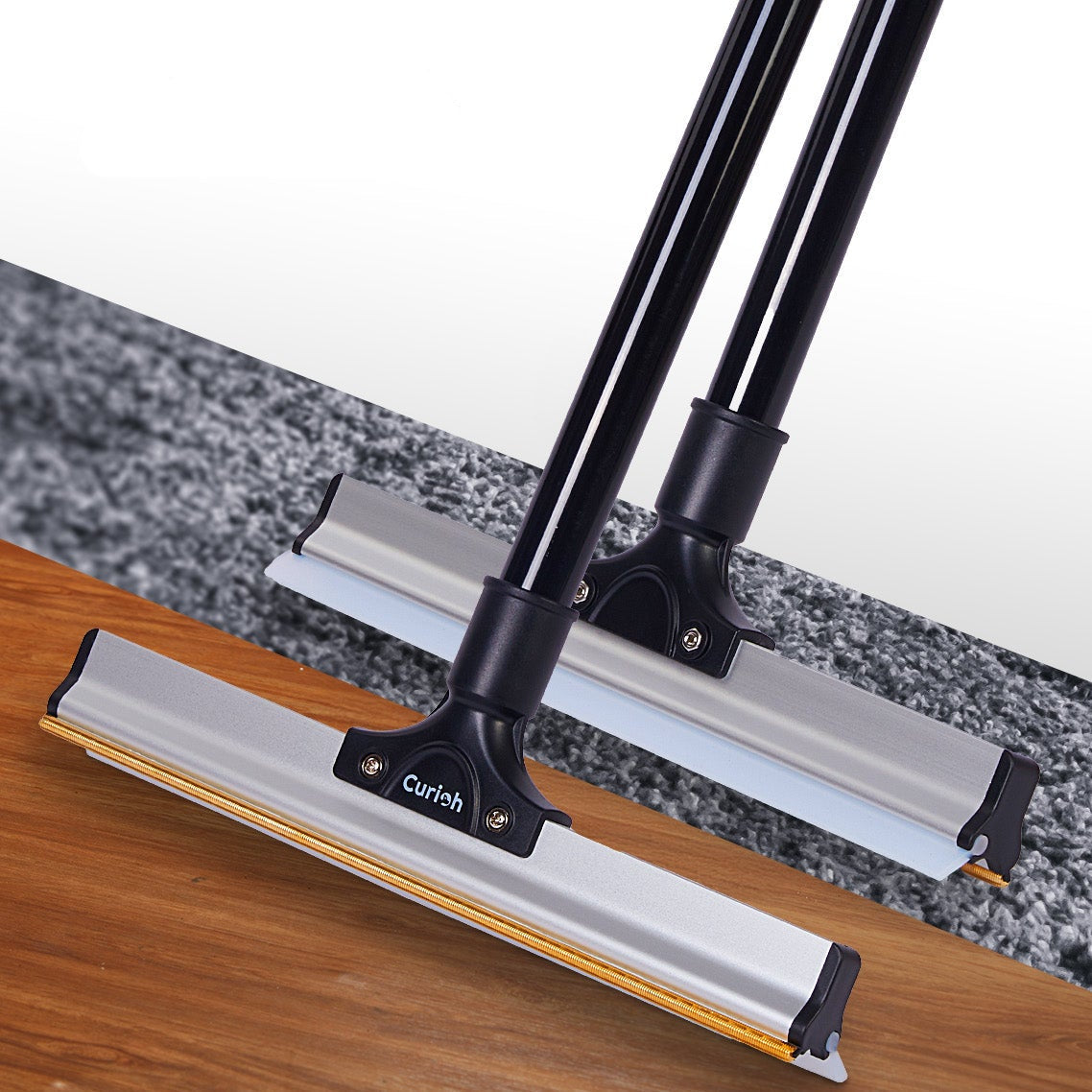 Carpet Scraper for multiple surfaces shown against carpet and wood background